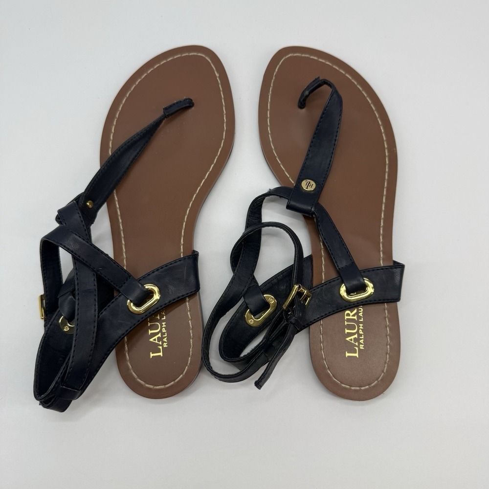 Lauren Ralph Lauren 8.5B Thong Slingback Flat Navy Blue Sandals